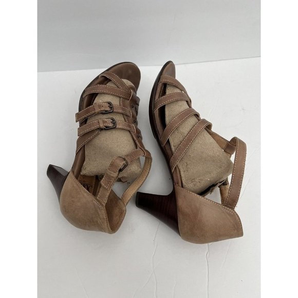 Soft Womens Solana Sandal 7 W Wide Buckle Strappy Heels Brown Leather G… - Picture 5 of 10